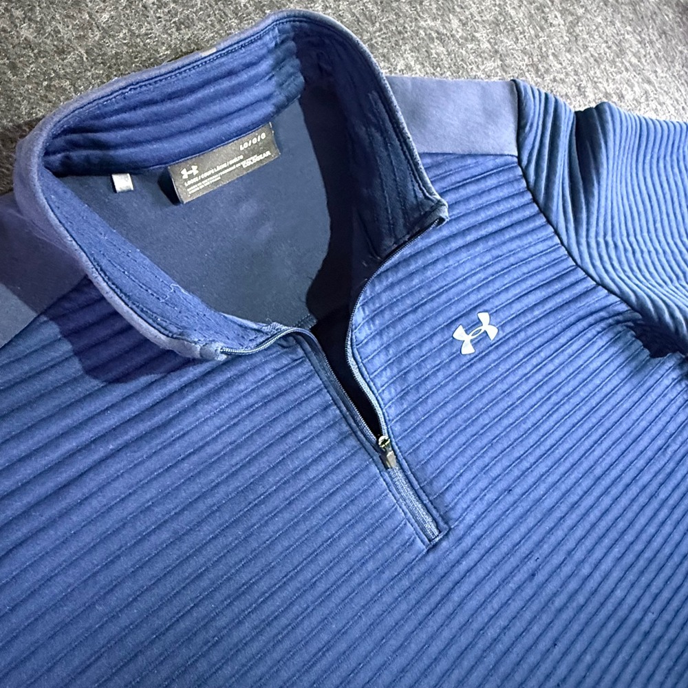 Under Armour ColdGear Mens Large Blue Ribbed Quarter Zip Pullover Sweatshirt
